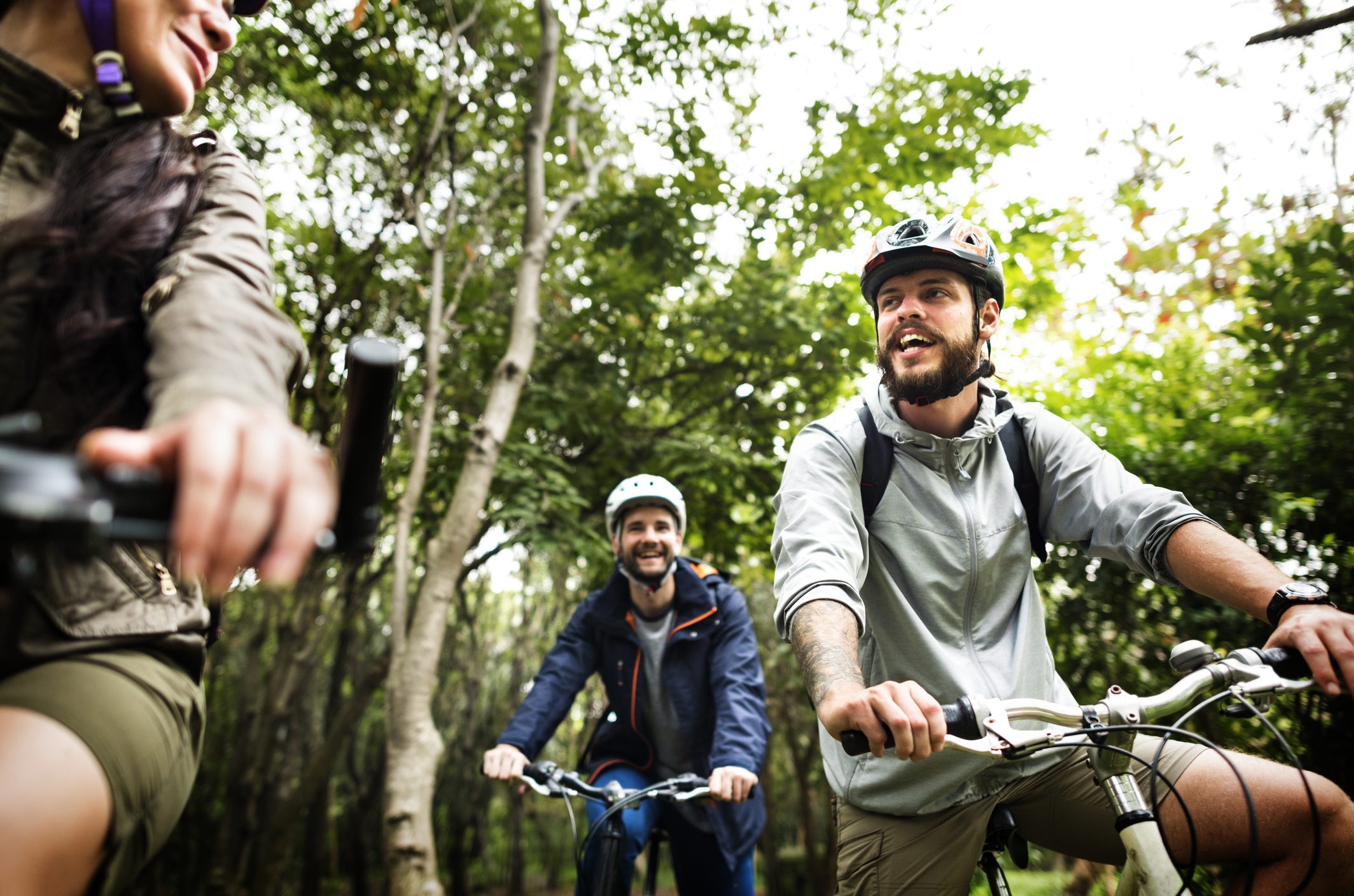 Friends cycling in the countryside