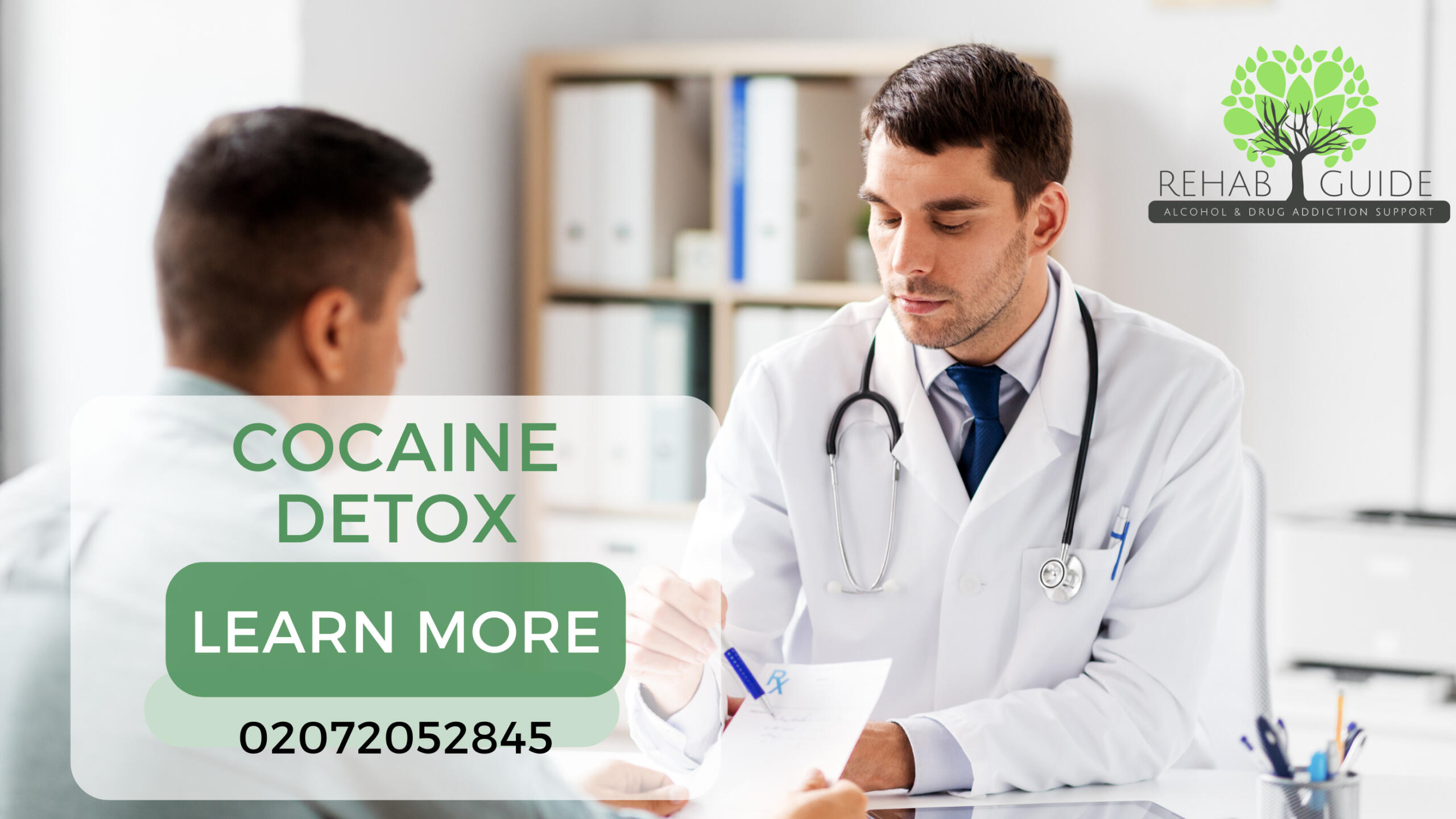 Cocaine detox banner with doctor talking to patient