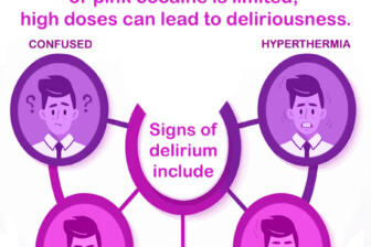 infographic about pink cocaine showing faces displaying the symptoms of using the drug