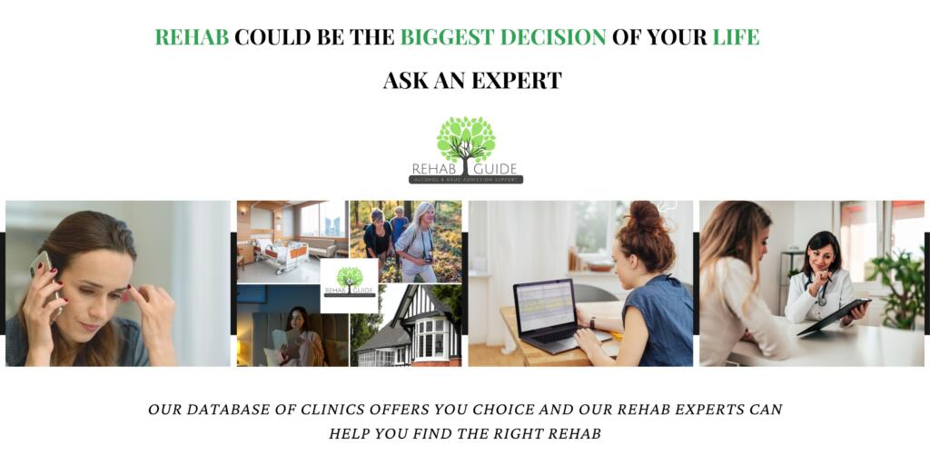 Collage photos of a woman contacting rehab guide to find a rehab near me