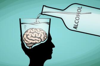 Illustration showing alcohol affecting brain, symbolizing addiction