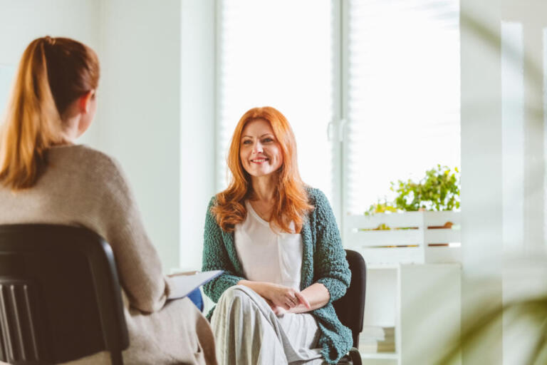 Therapist counseling woman at alcohol rehab Grantham center