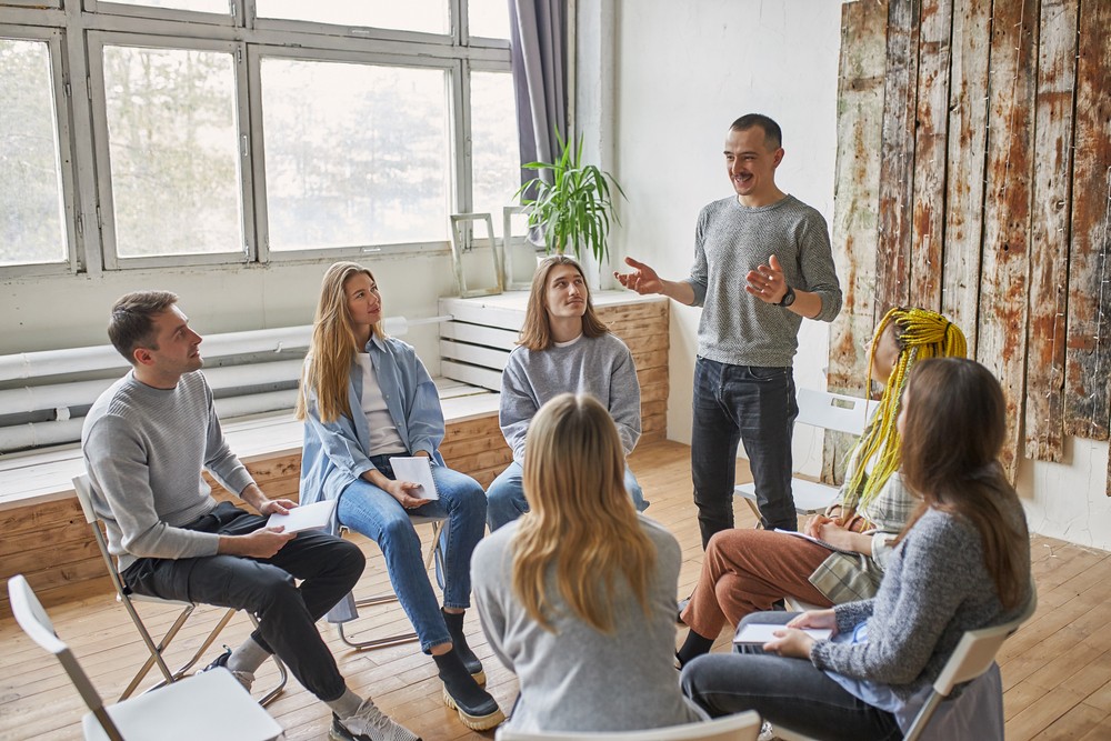 Group therapy session at alcohol rehab Loughborough center