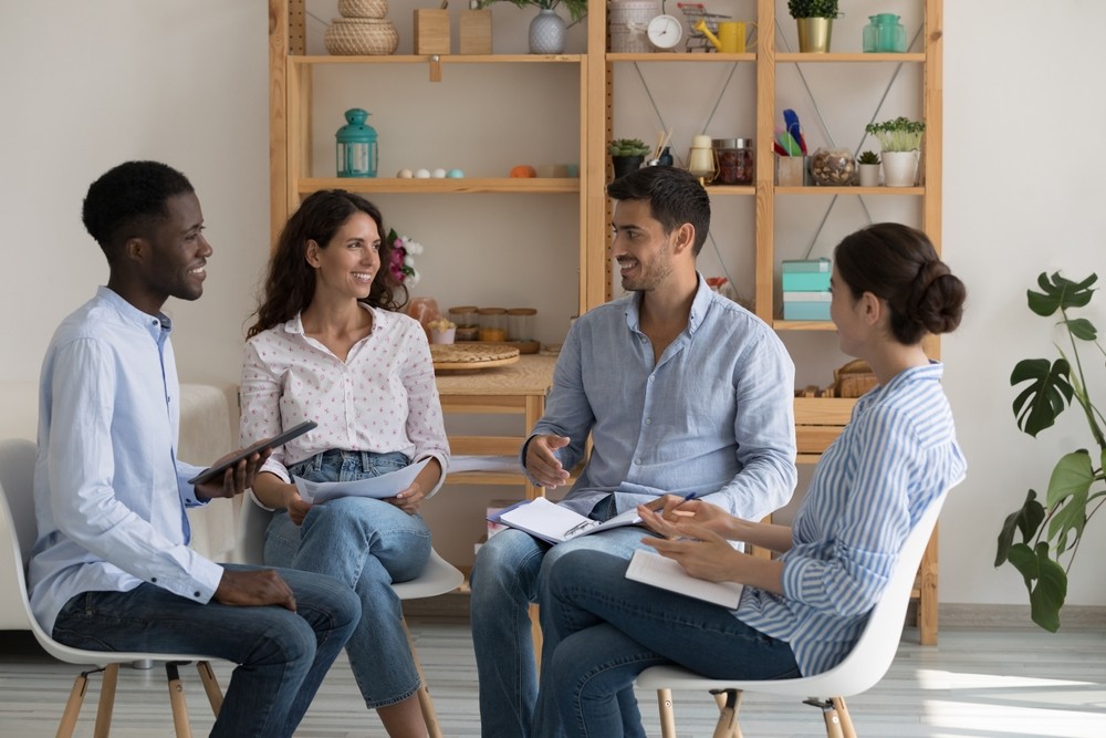 Group discussion therapy session at alcohol rehab South West England