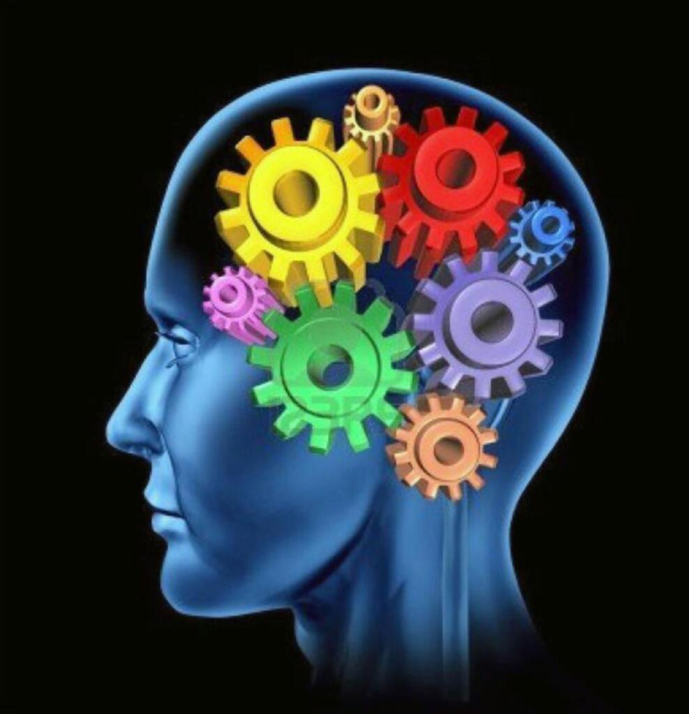 Illustration of colorful gears in human head symbolizing brain function in recovery
