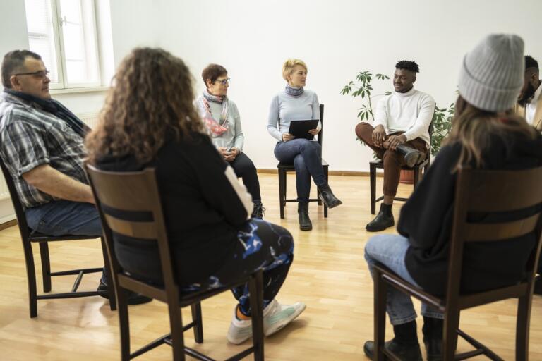 Group therapy session in progress at rehab Gloucester facility