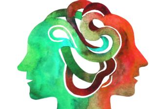 Abstract watercolor painting of two faces representing holistic therapy