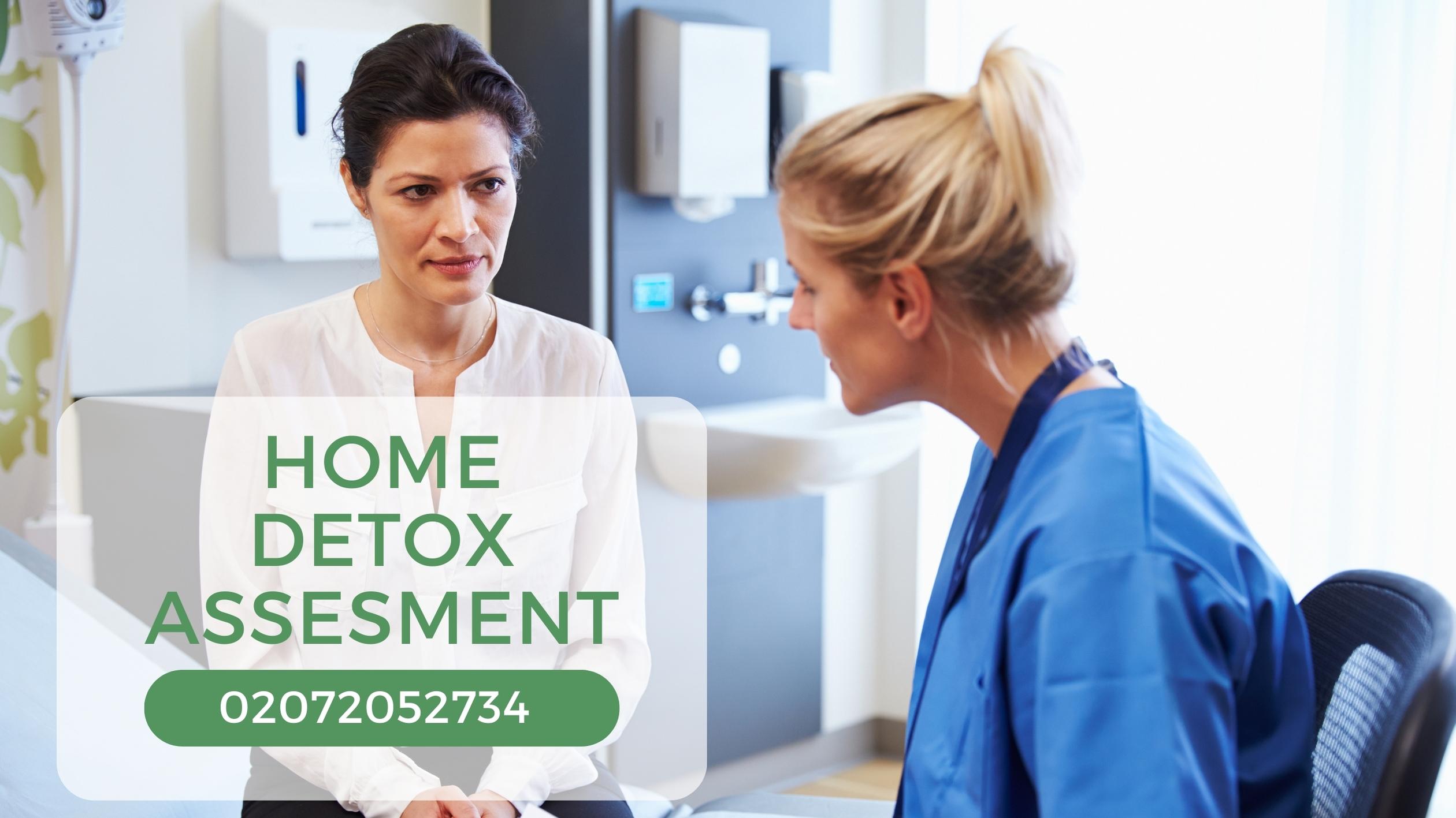Nurse assisting patient in home detox assessment for alcohol recovery