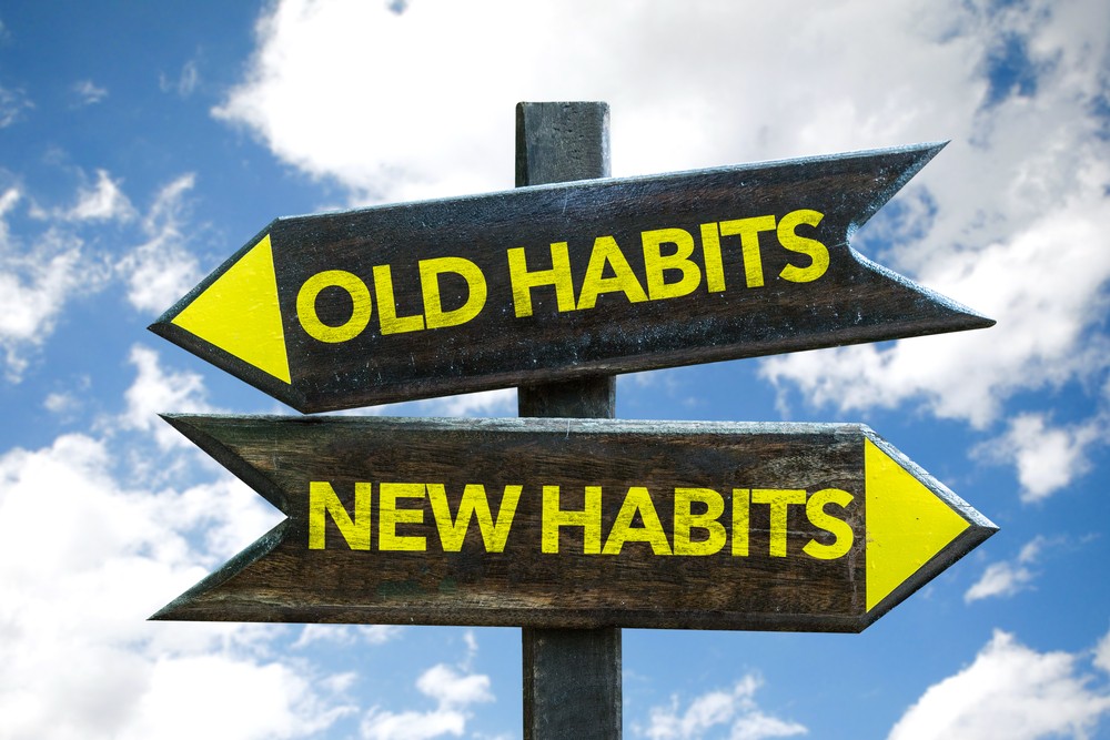 Signpost with "Old Habits" and "New Habits" exploring if alcoholism is a disease