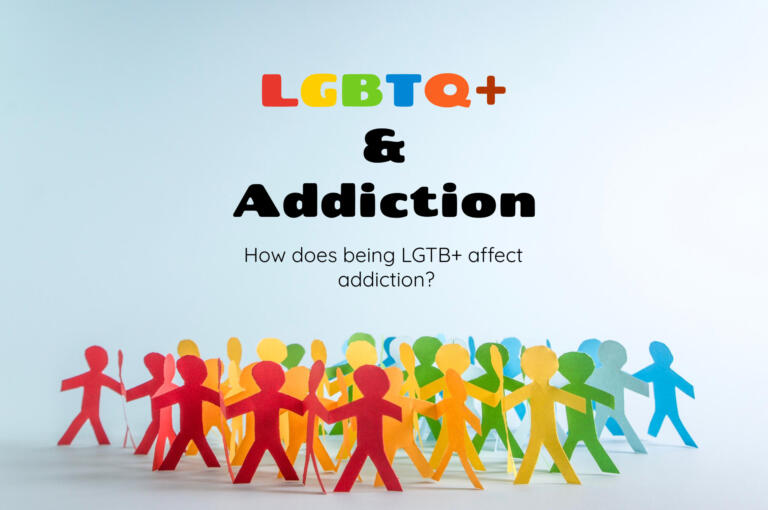Colorful paper figures representing LGBTQ+ community in addiction context