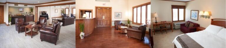 Comfortable seating areas and bedroom in a rehab center