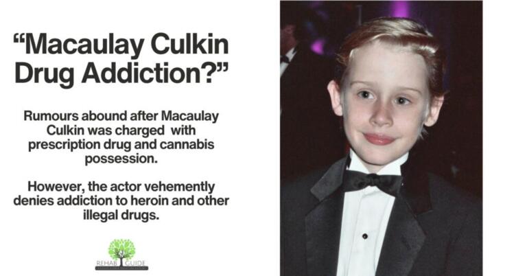 Young Macaulay Culkin in a tuxedo, addressing drug addiction rumors