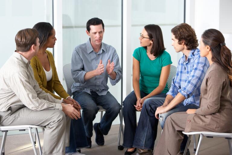Support group session at rehab Doncaster, discussing alcohol recovery
