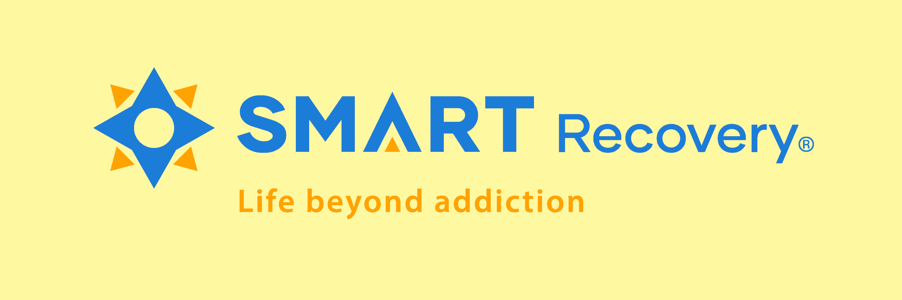 SMART Recovery logo with text "Life beyond addiction" in blue and orange.