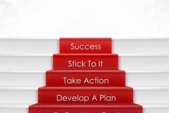 Red and white staircase illustrating steps to achieve alcohol recovery goals