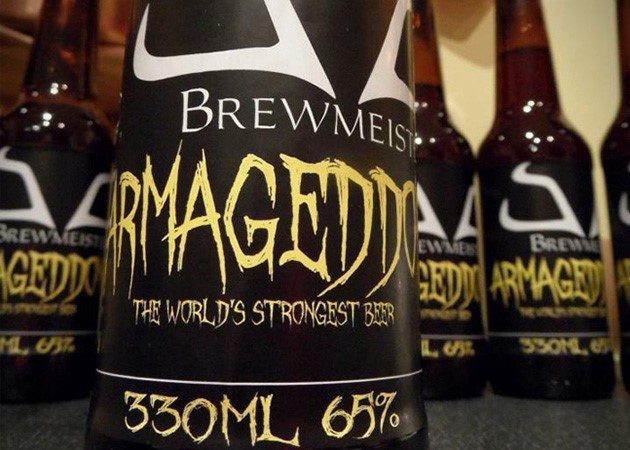 Close-up of beer bottles illustrating strong types of alcohol