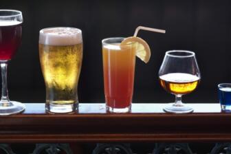Image showing types of alcohol: wine, beer, cocktail, liquor, and shot